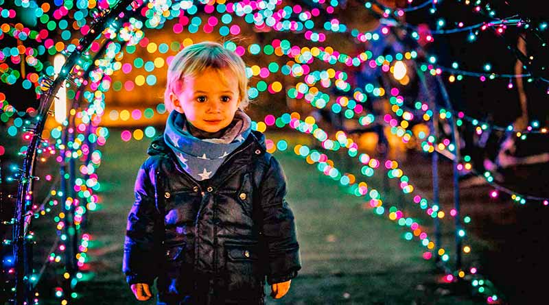 Christmas lights in Mar de llums de nadal at Museu Maritim in Barcelona